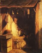 Alexandre Gabriel Decamps Turkish Merchant smoring in His shop oil painting artist